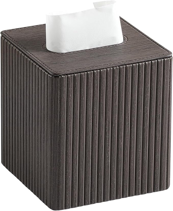 MEIBOOCH PU Leather Tissue Box Cover Square Tissue Box Holder with Magnetic Closure (Dark Brown)