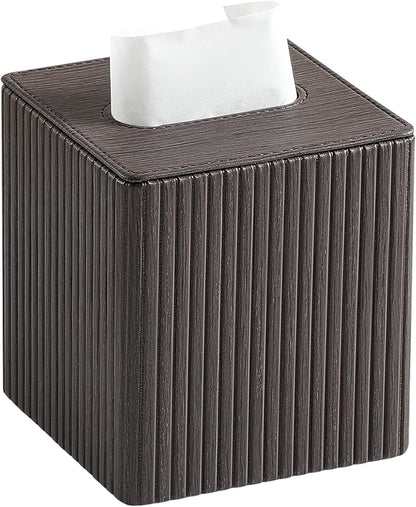 MEIBOOCH PU Leather Tissue Box Cover Square Tissue Box Holder with Magnetic Closure (Dark Brown)