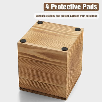 Dreamkey Square Burnt Wood Tissue Box Cover, Rustic Solid Wood Tissue Box Holder with Removable Top Lid for Bathroom, Bedroom, Living Room, Office, Brown