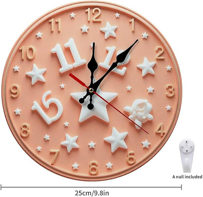 Wall Clock， Starry Sky Theme Non Ticking Wall Clocks Battery Operated， Peach Wooden Wall Clocks for Kitchen， Living Room， Bedroom， Office， Bathroom Decorative 25 * 25cm