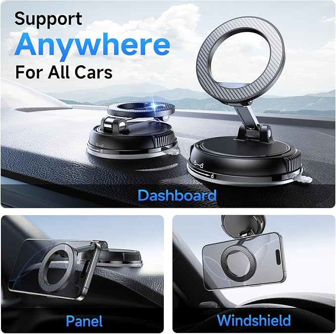 ANDERY Car Phone Holder for Magsafe [78+LBS Strongest Suction & 2400gf Strongest Magnetic] 360° Adjustable Car Phone Mount, Phone Holders for Your Car for iPhone 17-12 & All Phones, Father Gifts