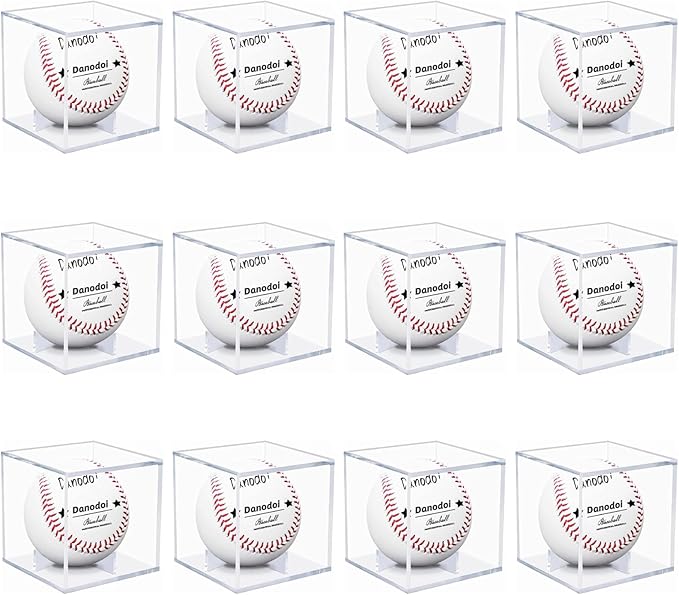 12 Pack Baseball Display Case UV Protected Acrylic Clear Baseball Holder Square Cube Ball Protector Memorabilia Autograph Display Box for Official Size Baseball