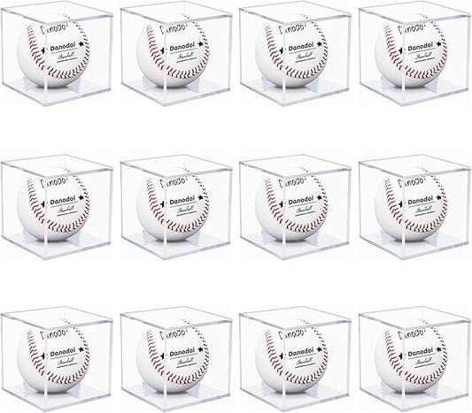 12 Pack Baseball Display Case UV Protected Acrylic Clear Baseball Holder Square Cube Ball Protector Memorabilia Autograph Display Box for Official Size Baseball