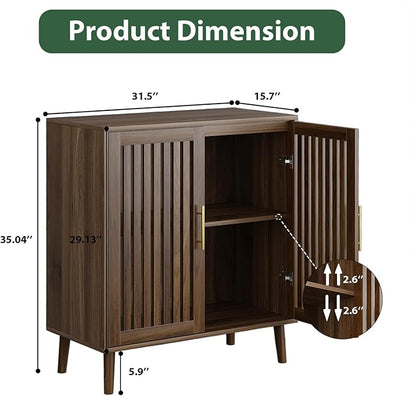 Buffet Cabinet with Storage Walnut Sideboard with Grille Doors&Adjustable Shelf, Wood Coffee Bar Storage Cabinet for Kitchen Living Room Entryway (31.5 Inch)