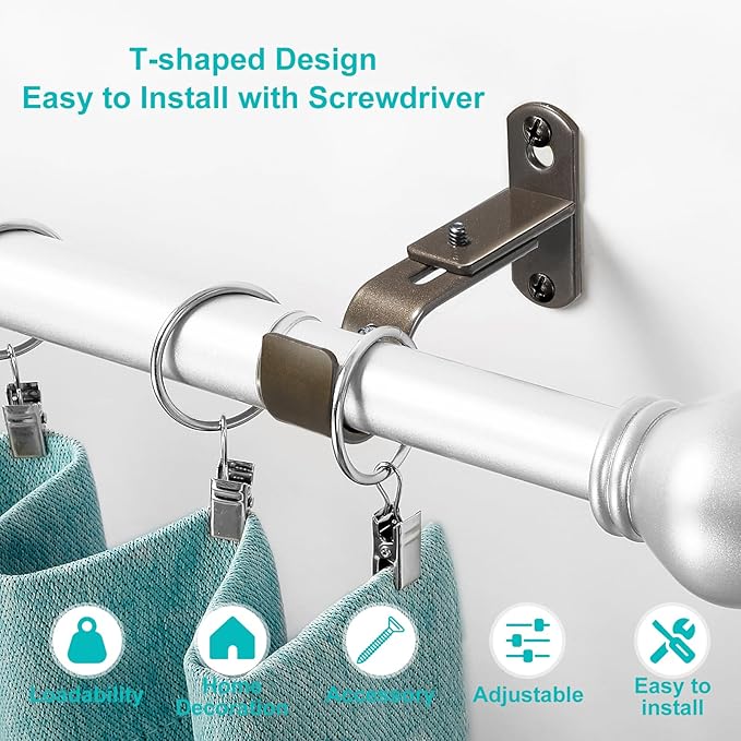 Adjustable Curtain Rod Brackets, Metal Window Drapery Rod Hanger Holders Hooks for 1 inch Rods (Brown, Set of 2)