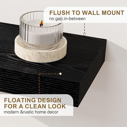Fun Memories Floating Shelves for Wall, 40Inch Floating Shelves Set of 2, Hanging Shelf with Invisible Brackets, Wood Shelves for Living Room, Bedroom, Kitchen, Black