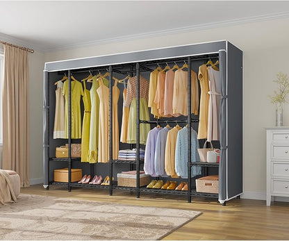 VIPEK V50C Extra Large Coverd Clothes Rack, Black Portable Closet Rack with Grey Cover, Multi-Functional Freestanding Wardrobe Closet Heavy Duty Clothing Rack for Hanging Clothes