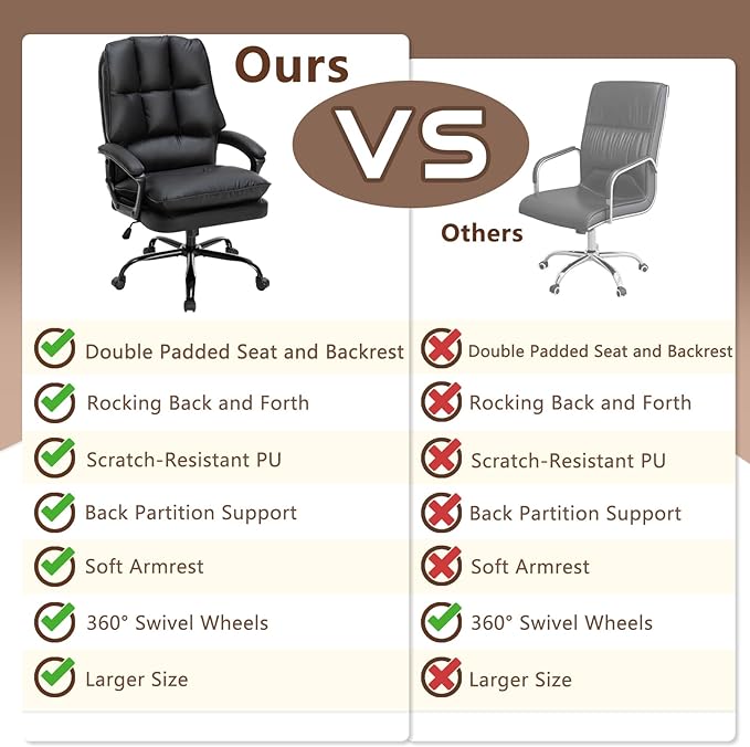 Comfy Office Chair Soft and Double Padded Computer Desk Chairs for Long Hours Executive Office Chair with Height Adjustment Work Chairs for Home Black