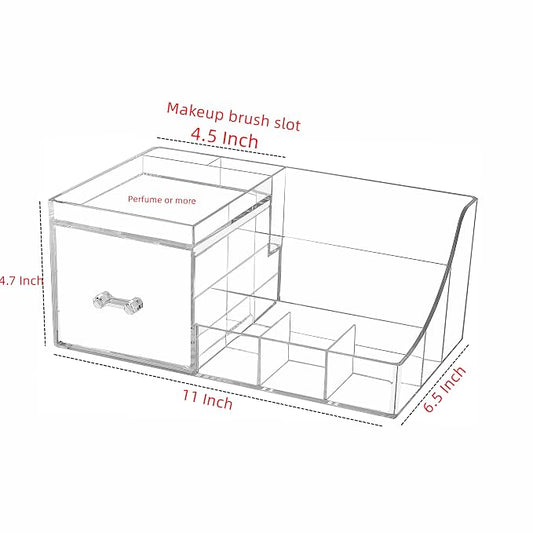 Cq acrylic1 Pack Clear Makeup Organizer Countertop,Stackable 1 Drawers Skincare Organizer,Cute Skin Care Organizer for Vanity Hair Clip,Jewelry,Beauty Product Desk and Make Up Organizers for Vanity