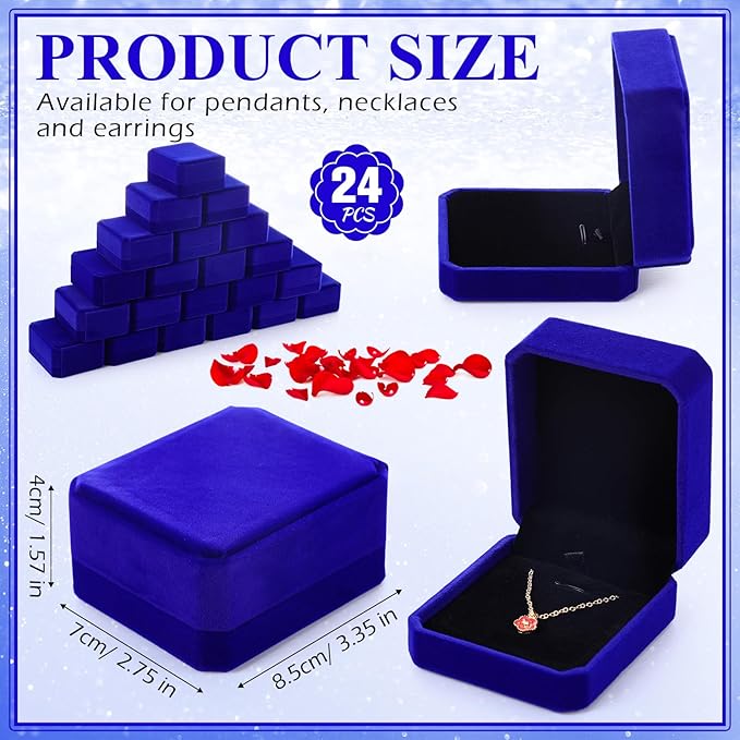 Sureio 24 Pcs Velvet Jewelry Gift Boxes Bulk for Necklace Pendant Ring Earring Display Case for Christmas Wedding(Royal Blue)
