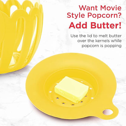 Ecolution Patented Micro-Pop Microwave Popcorn Popper with Temperature Safe Glass, 3-in-1 Lid Measures Kernels and Melts Butter, Made Without BPA, Dishwasher Safe, 1.5-Quart, Yellow