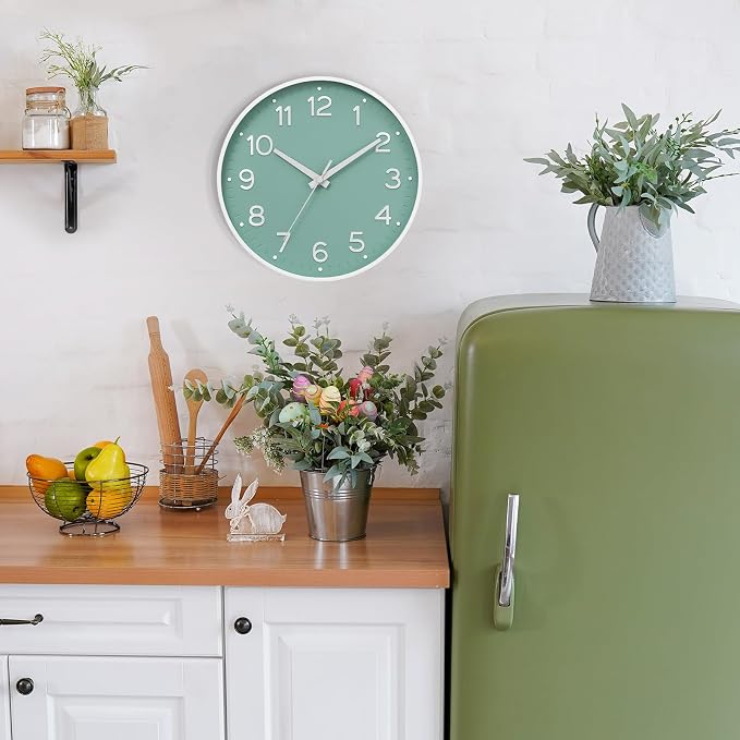Roymnie Wall Clock Green, Silent Wall Clocks Battery Operated 8 Inch-Modern Non Ticking Analog Clock Decorative for Kitchen Office Bathroom Bedroom(Mint Green)