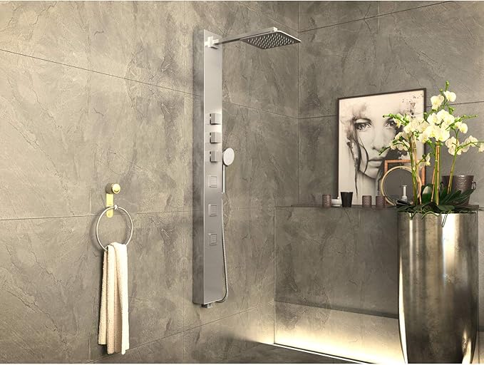 ANZZI Shower Head Panel 53", Tower System, Polished Chrome Stainless Steel Metal 3 Turbo Jetted & Multi Functional, High Pressure Jet + Rainfall + Handheld Wand Combo, Wall Mount (SP-AZ015)