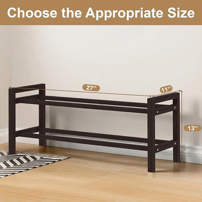 Haddockway Bamboo Shoe Rack for Closet, Free Standing Shoe Organizer with Smooth Round Rods & Convenient Handles, Stackable Shoe Storage Shelf for Entryway, Hallway(Brown, 2-Tier)