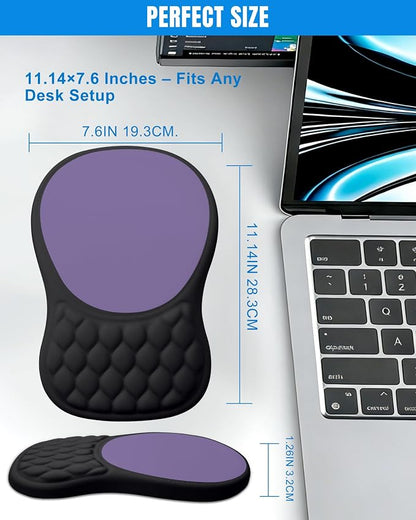 Ergonomic Mouse Pad with Wrist Rest, Slope Design Memory Foam Support, Smooth Lycra Surface, Non-Slip PU Base, Comfortable Mouse Mat for Office, Home, Computer Desk (Black&Purple)