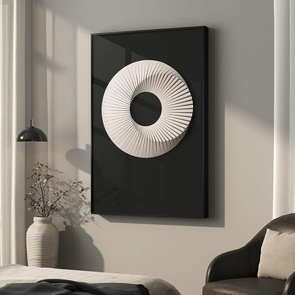 Framed Black and White Wall Art, Modern Geometric Circle Prints Paintings Artwork for Walls, Contemporary Minimalist Sculptural Pictures for Living Room Dining Room Bedroom Hallway Wall Decor 24x36 In