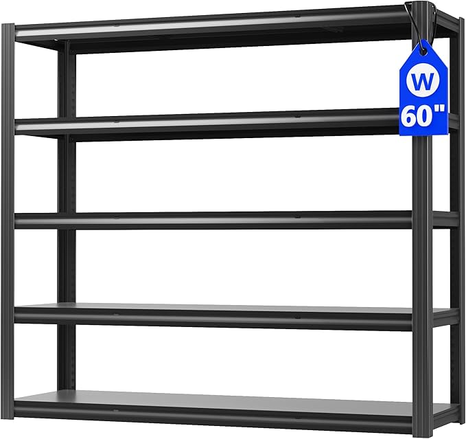 VDEVY 60" W Garage Shelving Heavy Duty,5 Tier Storage Shelves,3030LBS Adjustable Shelf Unit, Metal Garage Shelving for Warehouse Industrial Basement, 72" H × 60" W × 24" D, Black