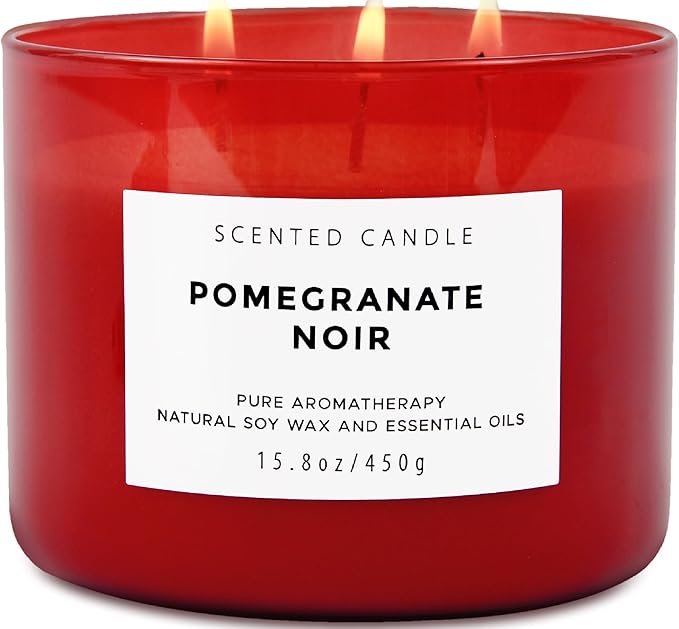 Pomegranate Noir Vanilla 3 Wick Candle | Highly Scented Natural Soy Candle 15.8 oz | Aromatherapy Stress Relief Candle Long Lasting & Clean Burn | Luxury Relaxing Gift for Home, Women & Men