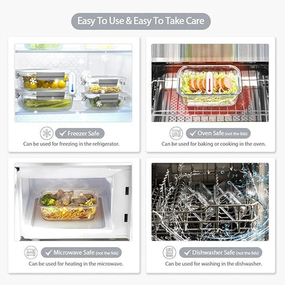 [10 pack Glass Meal Prep Containers with Lids, Glass Food Storage Containers with Snap Locking Lids for Food, Bpa-free, Easy to Open& Close/Microwave,Oven,Freezer,Dishwasher Safe/Leak-Proof