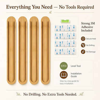 Bamboo Coffee Pod Holder, Adhesive Wall Mount (No Drilling) for Cabinet Door, 36-Capsule Storage (Set of 4) — Vertical/Horizontal — Compatible with Nespresso Original Line-Bamboo Brown