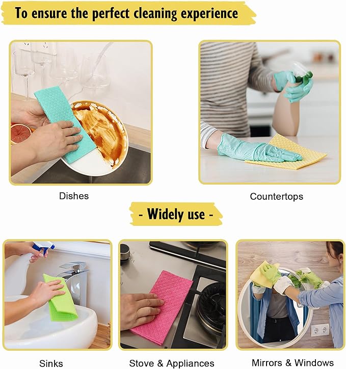 MoLKENE Swedish Dishcloths for Kitchen | 6 Pack Absorbent Cellulose Sponge Cloths Washable | Non-Scratch Reusable Paper Towels Quick Drying Cleaning Cloths - White