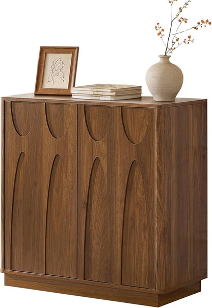 Sideboard Buffet Cabinet with Storage, 31.5” Mid Century Modern Storage Cabinet with Adjustable Shelf 2 Doors Credenza for Dining Room, Living Room, Entry (Walnut)