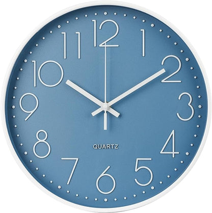Wall Clock Non-Ticking Silent Modern Simple Style Round Decor Clock Stereoscopic Dial Quartz Wall Clocks for Home/Office/School/Living Room/Bedroom/Kitchen (Cerulean, 8inch)