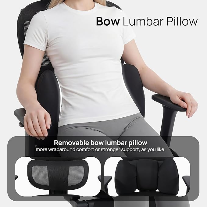 CabLady S1 Petite Ergonomic Office Chair Design with Detachable Pillow Lumbar Cushion, Coat Hanger, 2D Headrest & PU Armrests, Cloud Seat & Footrest Cute Desk Chair for Women Girls