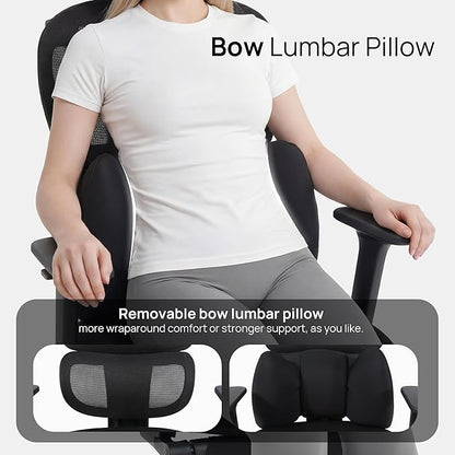 CabLady S1 Petite Ergonomic Office Chair Design with Detachable Pillow Lumbar Cushion, Coat Hanger, 2D Headrest & PU Armrests, Cloud Seat & Footrest Cute Desk Chair for Women Girls