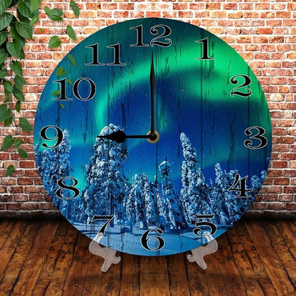 Aurora Wall Clock 10 Inch Silent Non Ticking Battery Operated Wooden Modern Office Simple Minimalist Clock Decorative for Kitchen Home Bathroom Living Room