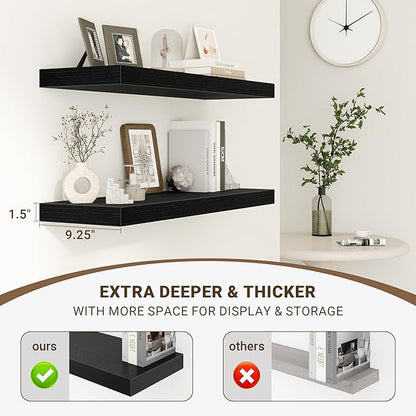 Acovy 55 Inch Floating Shelves, 55"x9.25"x1.5" Inch Deep Floating Shelves for Wall, Wooden Shelves for Bathroom, Bedroom, Living Room, Black,1 Piece