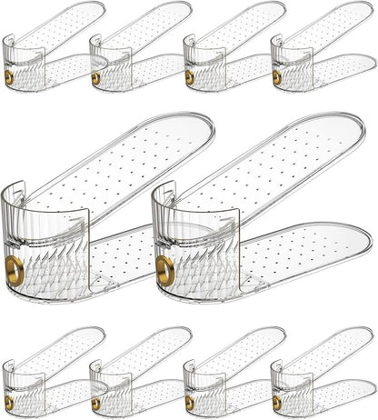 Clear 10 Pack Shoe Slot Organizer, Shoe Stacker Organizer Holders for A Pair of Shoes, Adjustable Thickening Double Layer 50% Shoe Space Saver Rack Storage for Closet (clear, 10 Pack)