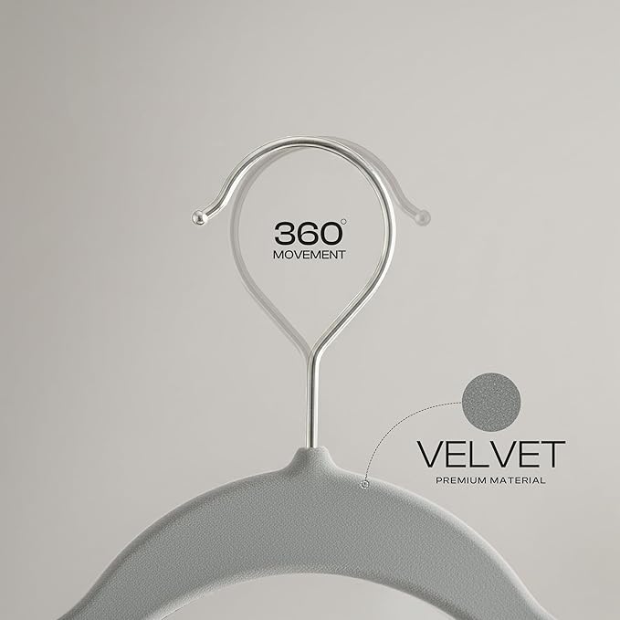 Utopia Home Velvet Hangers 20 Pack - Non-Slip Suit Hangers with 360 Degree Rotatable Hook - for Pants, Coats, Shirts & More (Grey)