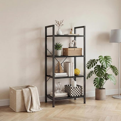 DUMOS 4 Tiers Bookshelf, Classical Book Shelf, Tall Display Shelves in Living Room/Home/Office, Storage Organizer for CDs/Books/Movies, Black