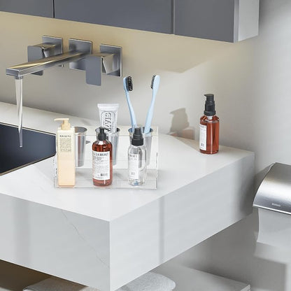 Hair Tool Organizer, Clear Acrylic Hair Dryer Holder with Insulated Cup, Bathroom Supplies Countertop Blow Dryer Holder, Vanity Caddy Storage Stand for Accessories, Makeup, Toiletries