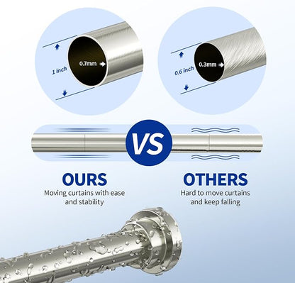 Mcrbeay Shower Curtain Rod, 1" Diameter Heavy Duty Tension Shower Rod, Non Slip Adjustable 28-46 inch No Drilling Shower Curtain Rods Spring Tension For Bathroom, Shower Stall, No Rust, Nickel