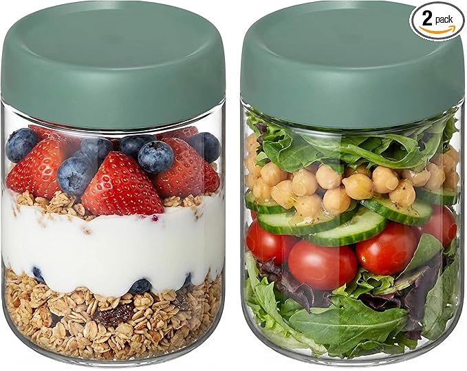 Mason Jars 16 OZ with Lids,Overnight Oats Containers with Lids,Glass Jars with Lids for Salad Dressing,Fruit,Sauce,Wide Mouth Mason Jars for Food Snacks Sugar Spice,Canning Jars-Leak Proof