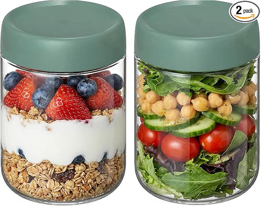 Mason Jars 16 OZ with Lids,Overnight Oats Containers with Lids,Glass Jars with Lids for Salad Dressing,Fruit,Sauce,Wide Mouth Mason Jars for Food Snacks Sugar Spice,Canning Jars-Leak Proof