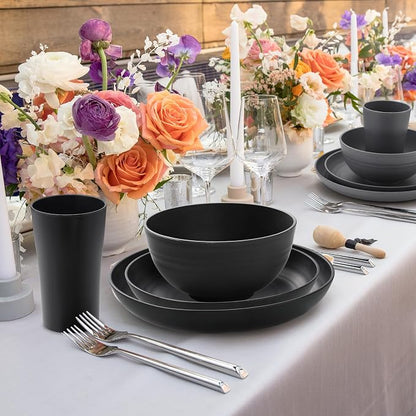 Wheat Straw Dinnerware Sets, 16pcs Dishes Dinnerware Sets Microwave and Dishwasher Safe, Lightweight Unbreakable Dish Set, Reusable Dinner Plates Kids Plates & Bowls Sets & Cups (Multicolor)