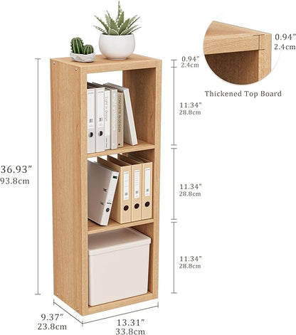 Cube Storage Organizer Bookcase, 3 Tier Decorative 11 inch Open Back Cubical Shelf with Thickened Border, Display Bookshelf for Living Room, Home Office, Sturdy Room (Natural Oak, 3 Cube)
