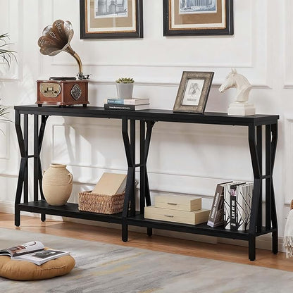 HOMISSUE Sofa Console Table, 70.9" Extra Long Sofa Table with 2-Tier Storage, Industrial Narrow Console Tables Behind Couch, Hallway Table for Entryway, Living Room, Black