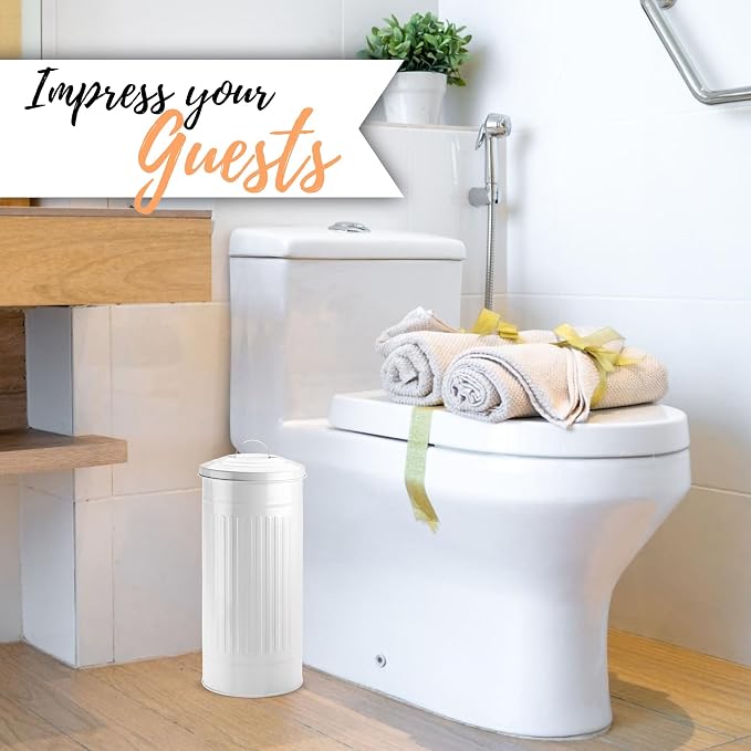 Autumn Alley White Toilet Paper Holder Canister with Lid – Vertical Rustproof Free-Standing Farmhouse Metal Toilet Tissue Caddy for 3 Mega Rolls, Rustic Enclosed Toilet Storage Stand