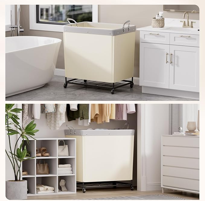 Lifewit 330L Laundry Basket with Wheels, Large Heavy Duty Commercial Rolling Laundry Hamper with Handles, Tall Steel Frame Laundry Cart for Laundry Room Bedroom Hotel Home Dorm, White