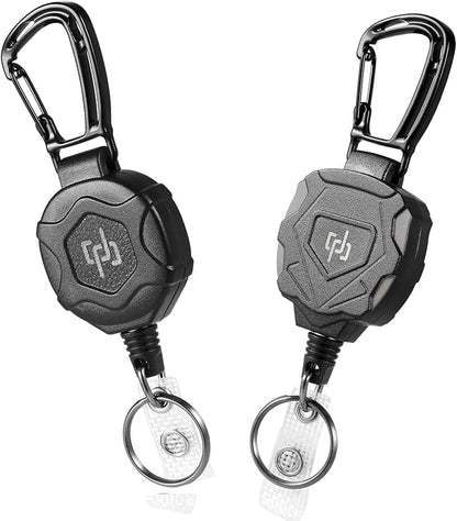 SHENGXIN 2 Pack Retractable Keychain Heavy Duty Carabiner Badge Holder, Tactical ID Badge Reel with 32” Steel Retractable Cord, 8.0 OZ