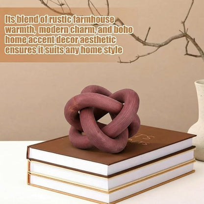 Yalikop 3 Link Wood Knot Decor Rustic Home Décor Accents Hand Carved Coffee Table Decoration, Boho Chain Link Decoration, Modern Shelf, Rustic Objects for Home Living Room Bedroom(Reddish-Brown)