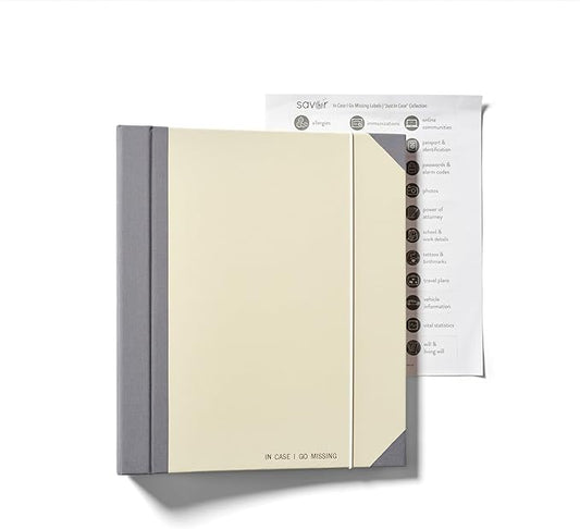 The Folio® If I Die Binder Organizer with Labels by Savor | Acid-Free Important Document Organizer with 10 Pockets, Document Holder for Birth Certificate, Wills, and Investment Plans (Slate)