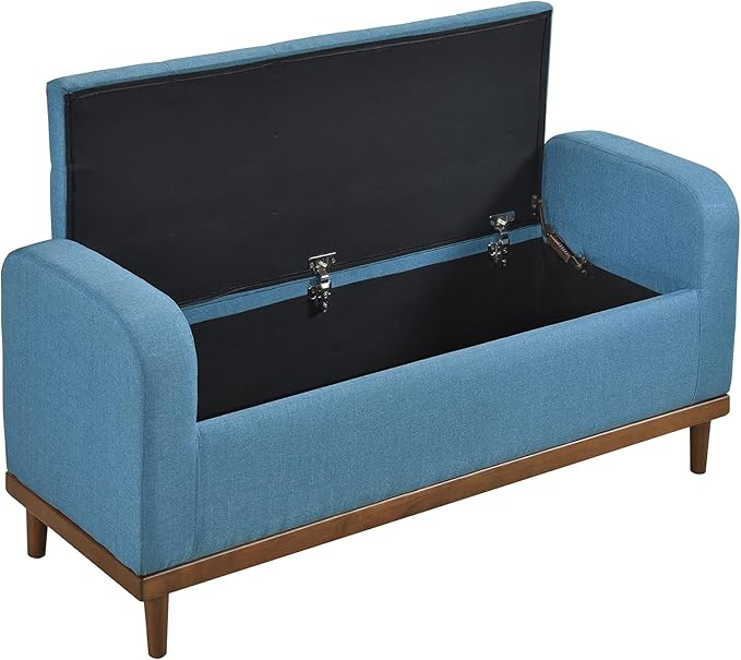 Lexicon Armed Fabric Storage Bench, Button-Tufted Storage Ottoman Bench, Lift-top Bench with Solid Wood Frame and Legs for Hallway, Bedroom End of Bed, Entryway, Living Room, Blue