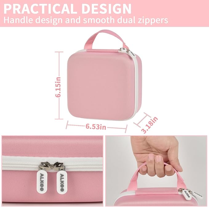 ALKOO Case Compatible with NIIMBOT B21 / Pro / B1 Label Maker Wireless Thermal Label Printer, Holder for Inkless Label Maker & Labeling Tapes Refills, with Mesh Pocket for Cable Accessories (Pink)
