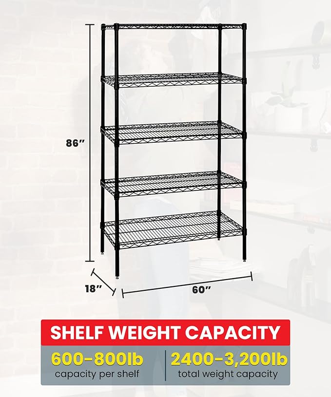 Quantum Storage Systems WR86-1860BK-5 Starter Kit Wire Shelves Black Epoxy 5 Shelves 86" H x 60" W x 18" D