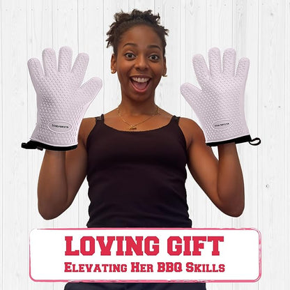 KITCHEN PERFECTION XL Silicone Smoker Oven Gloves for Women -Extreme Heat Resistant BBQ Gloves -Handle Hot Food Right on Your Grill Fryer&Pit|Waterproof Grilling Cooking Mitts|Superior Set+3 Bonuses